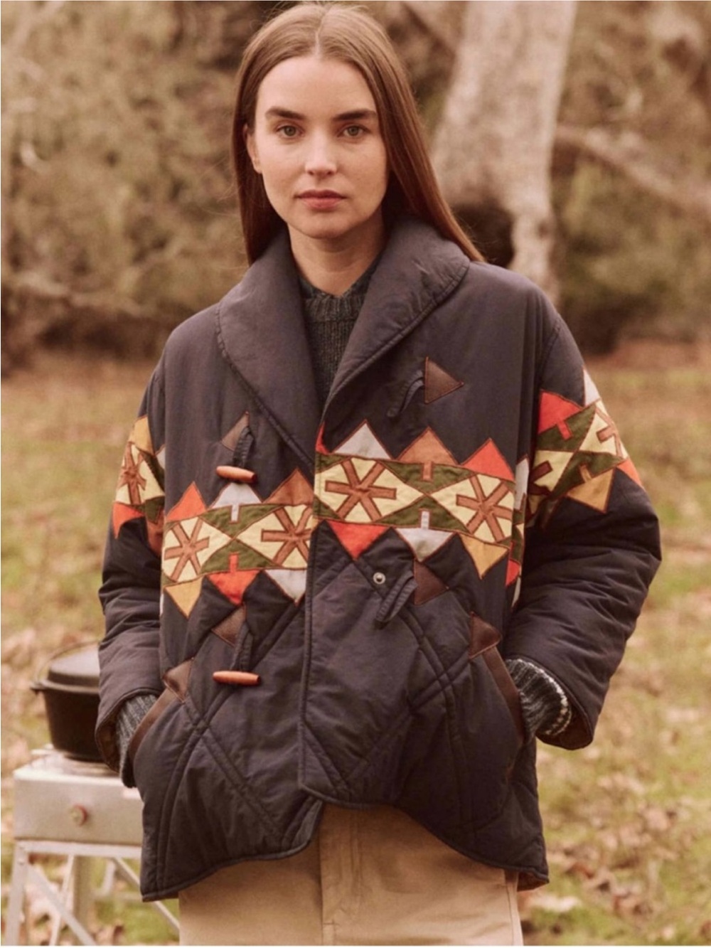 THE GREAT. Outdoors The Cropped Wanderer MIDNIGHT PATCHWORK